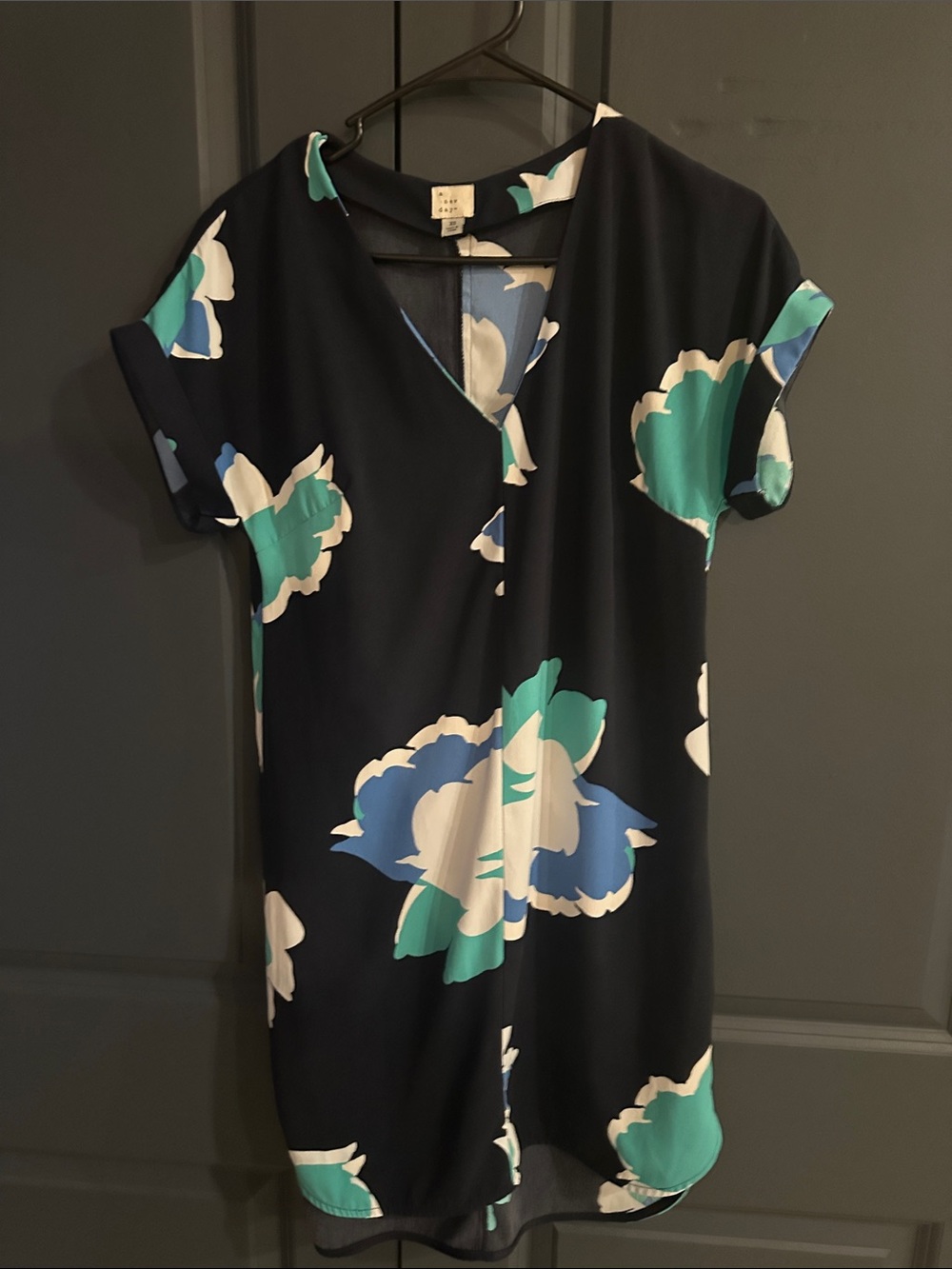 a new day Navy Mini Dress with Teal, Blue, and White Floral Print